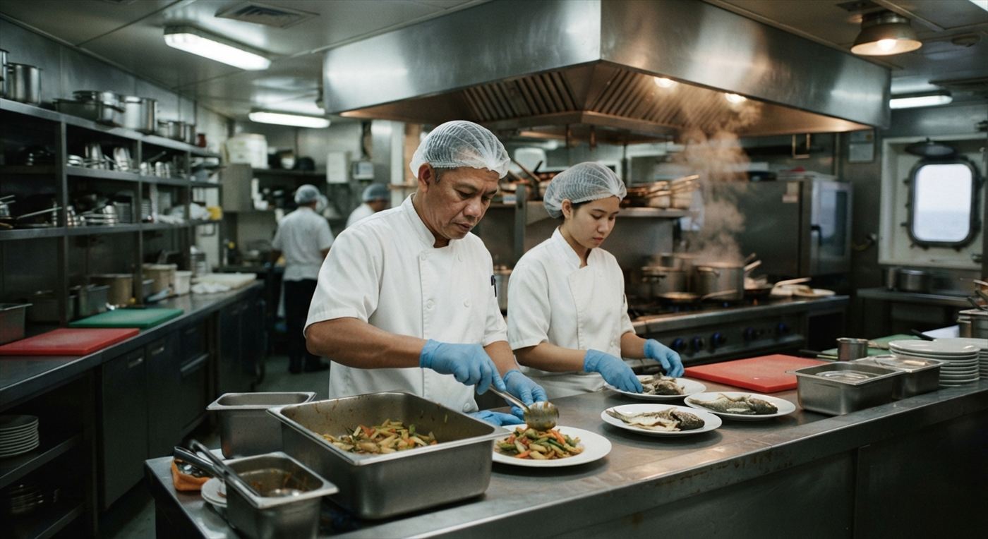 Galley team plating at the pass