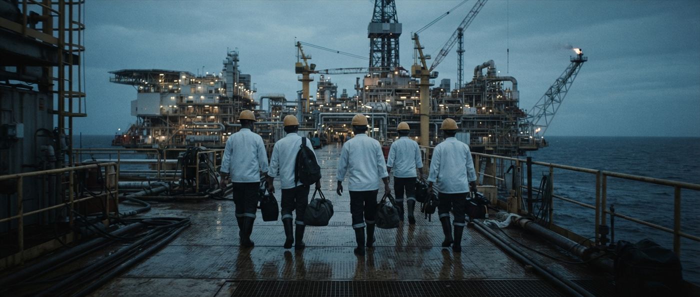 Crew walking the deck of an offshore asset
