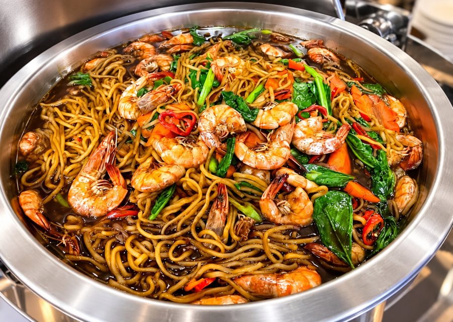 Fried noodles with prawns