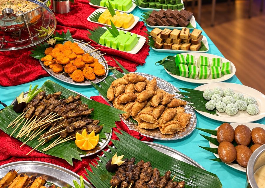 Kuih and satay spread